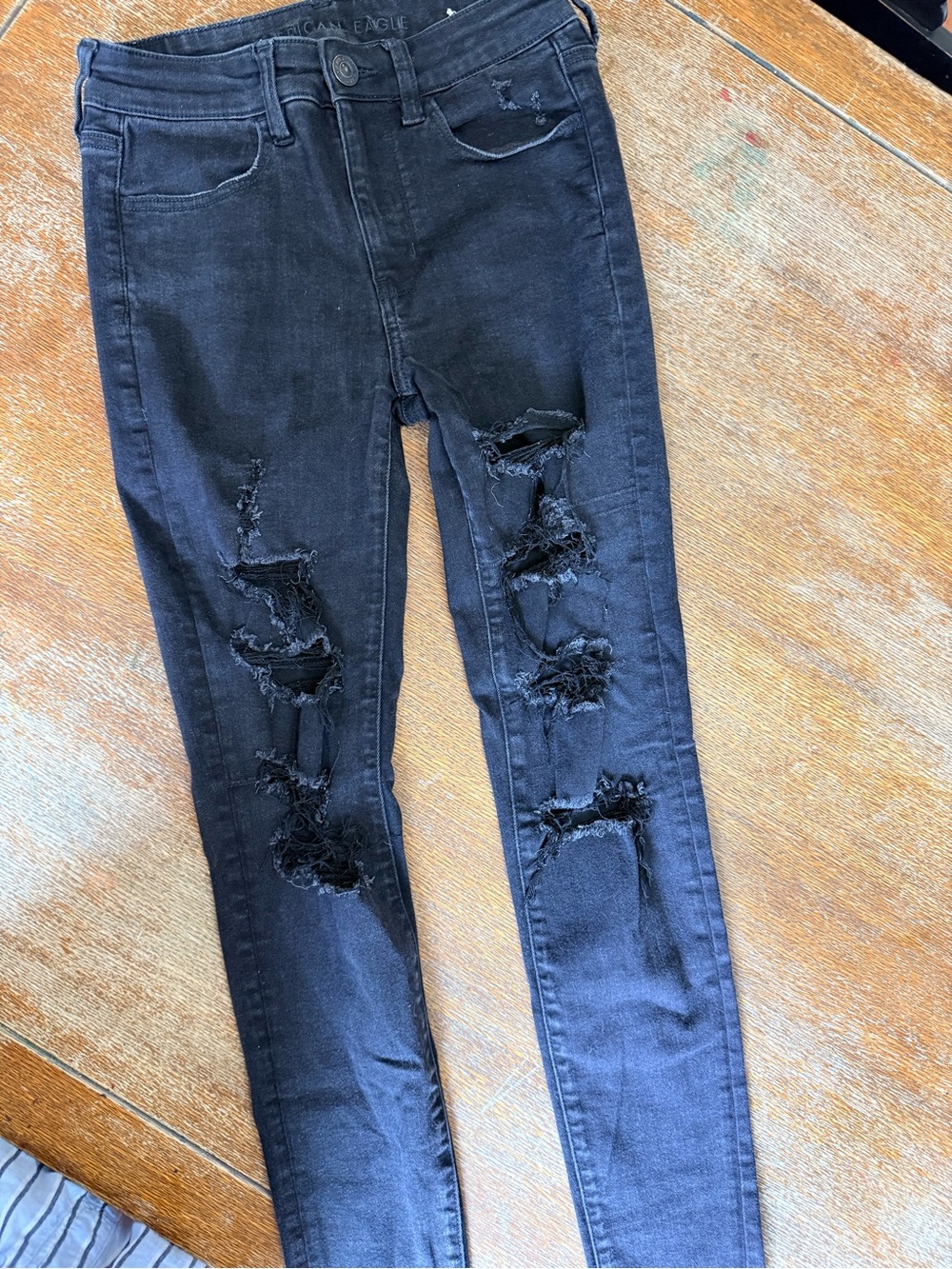 American Eagle Outfitters Black Ripped Skinny Jeans